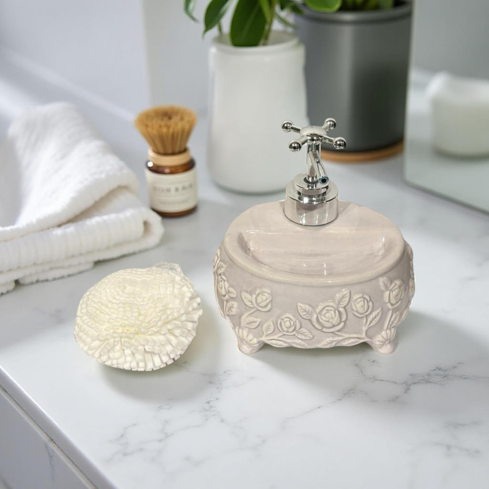 Soap Dispenser Round Floral Mauve
