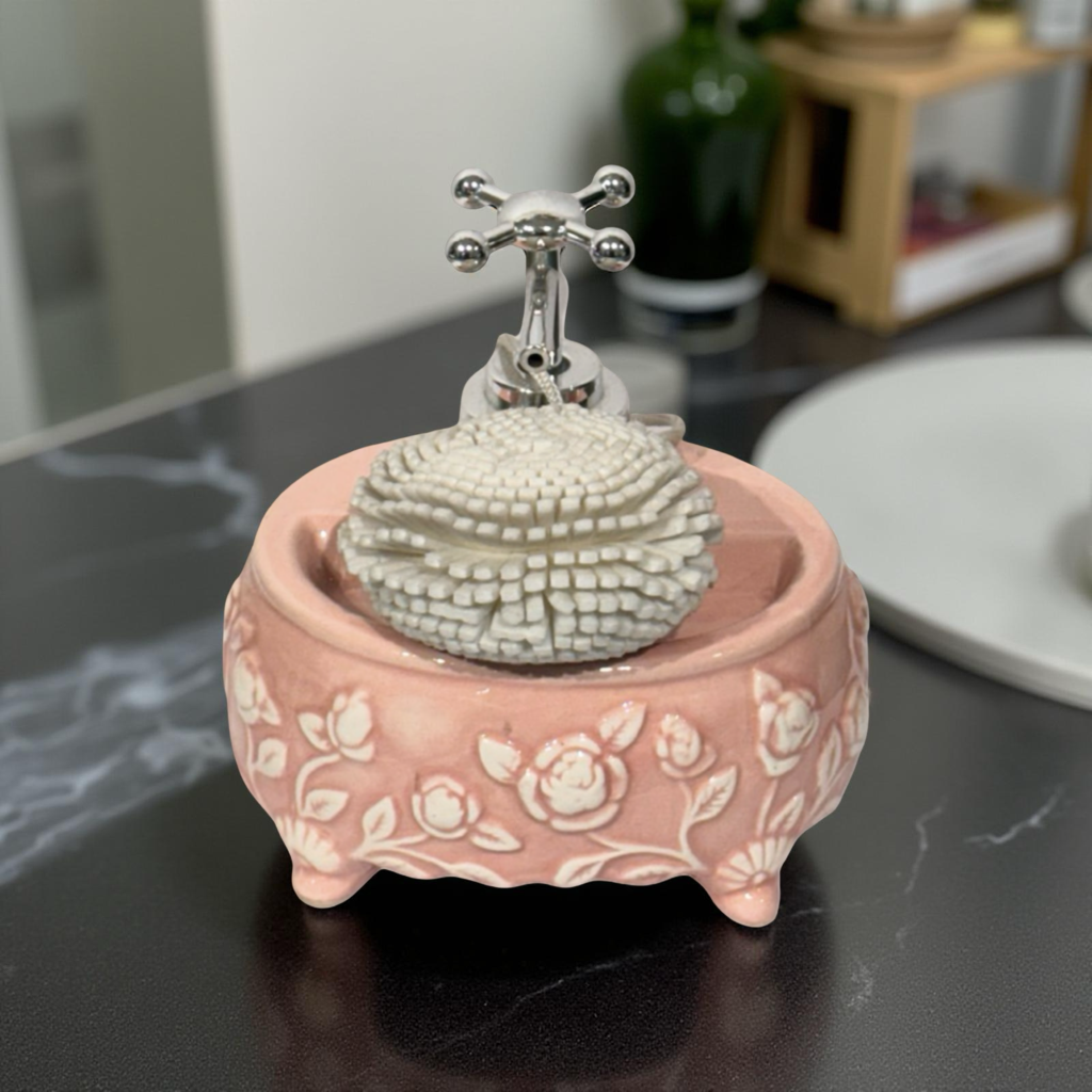 Soap Dispenser Round Floral Pink