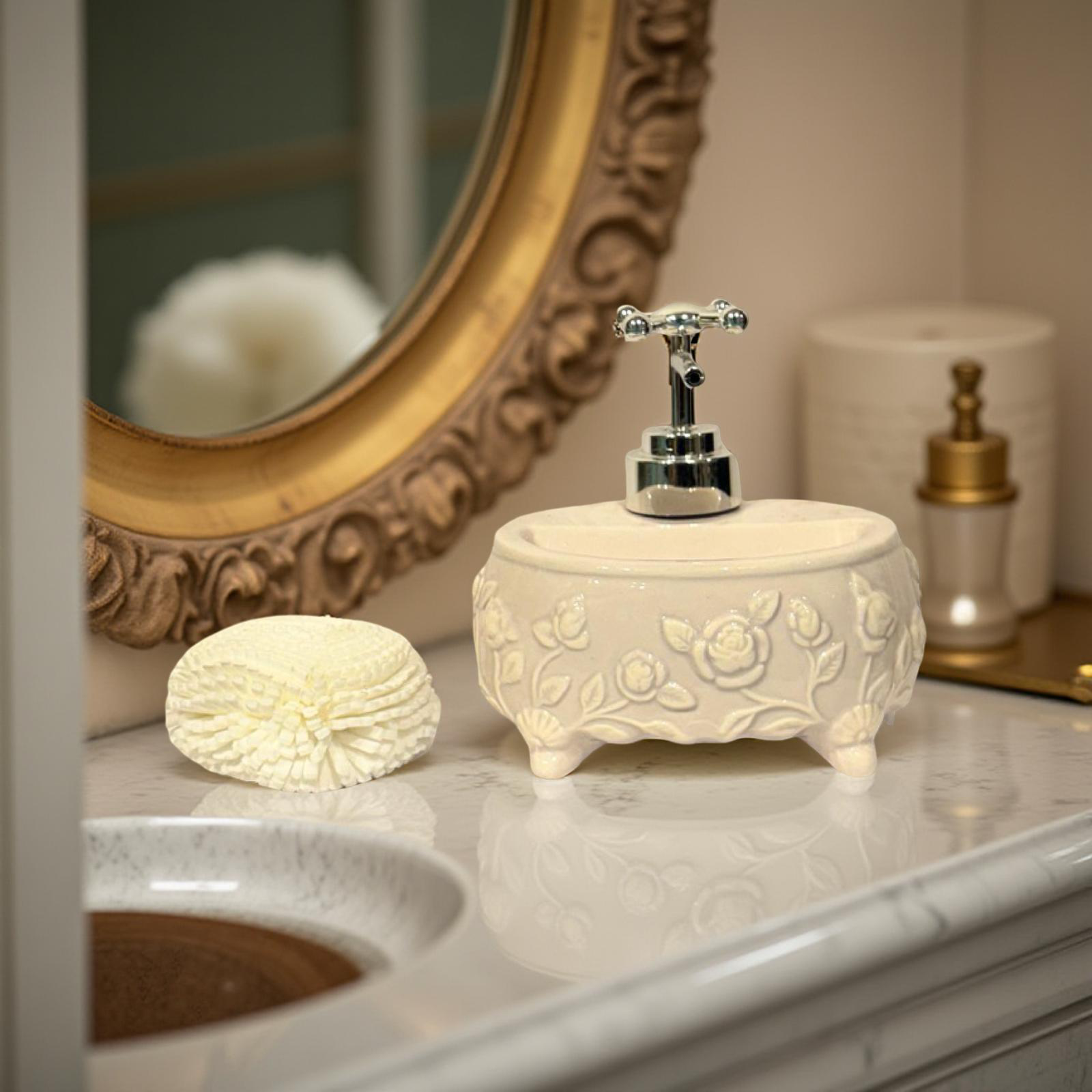 Soap Dispenser Round Floral White
