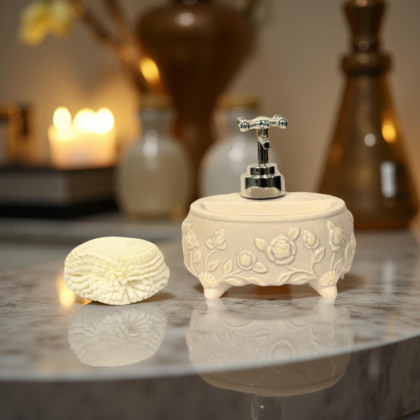 Soap Dispenser Round Floral White