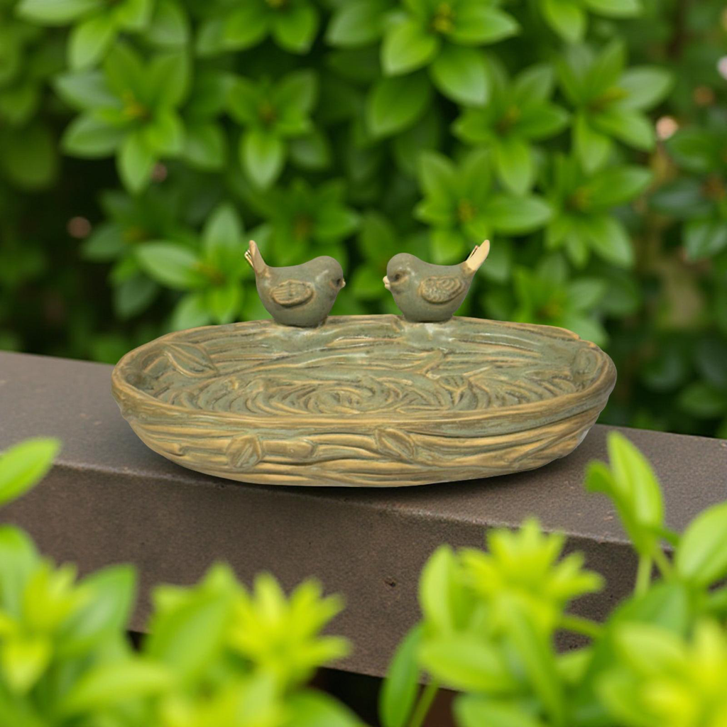 Bird Bath Oval with 2 Birds