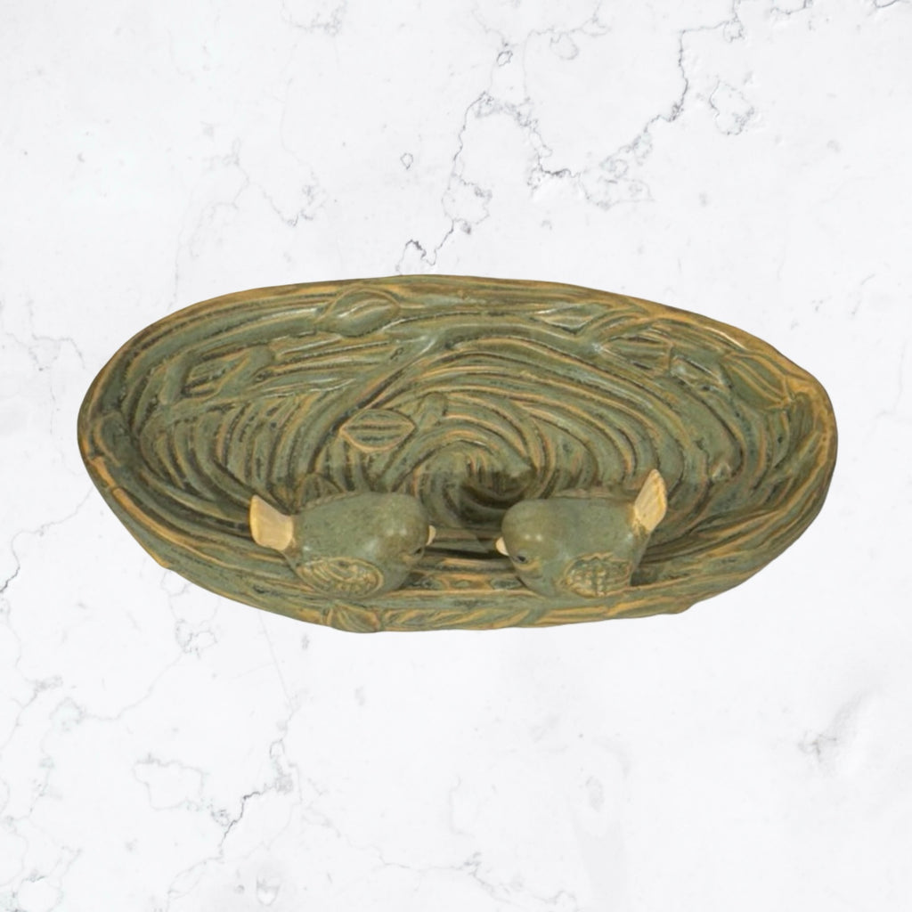 Bird Bath Oval with 2 Birds