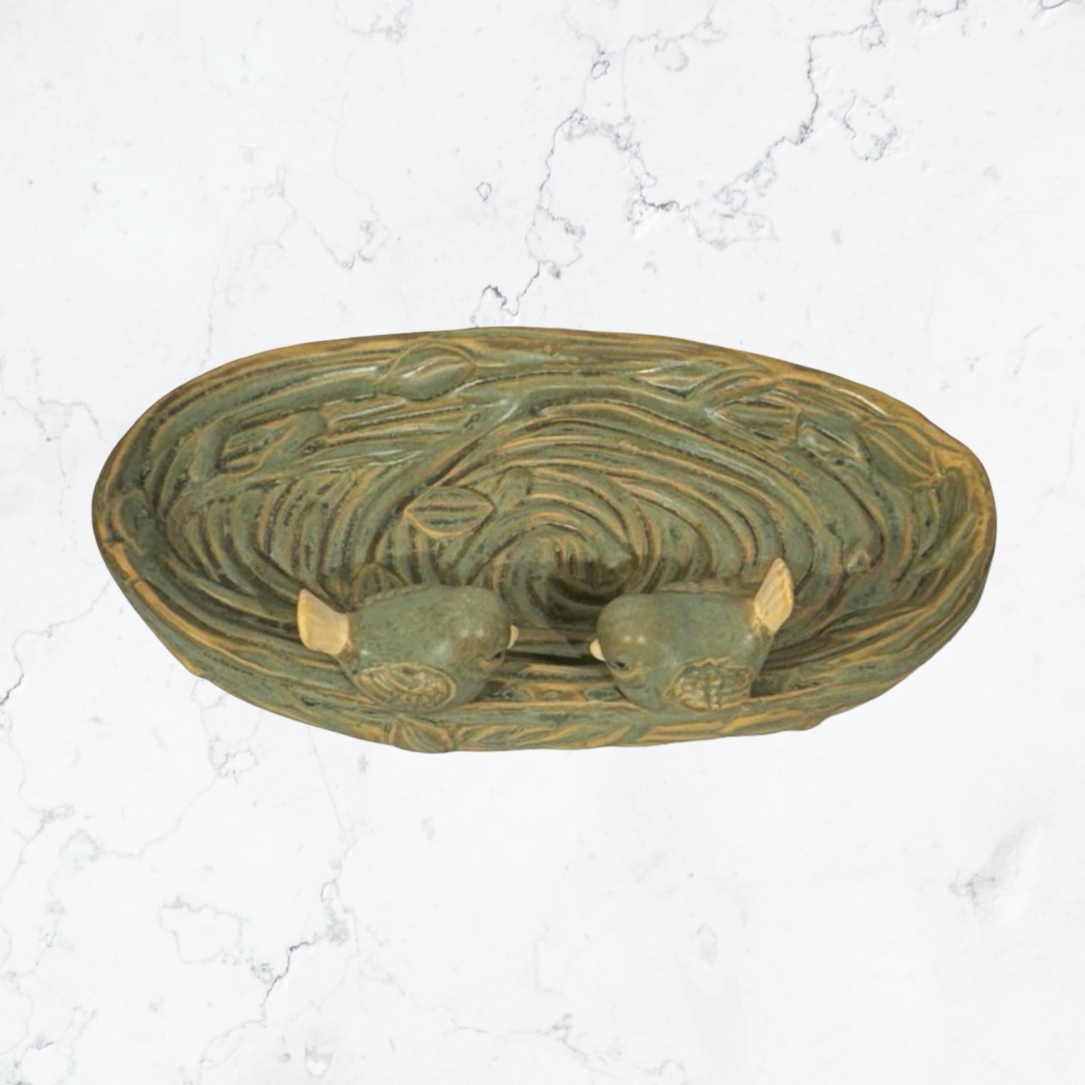 Bird Bath Oval with 2 Birds