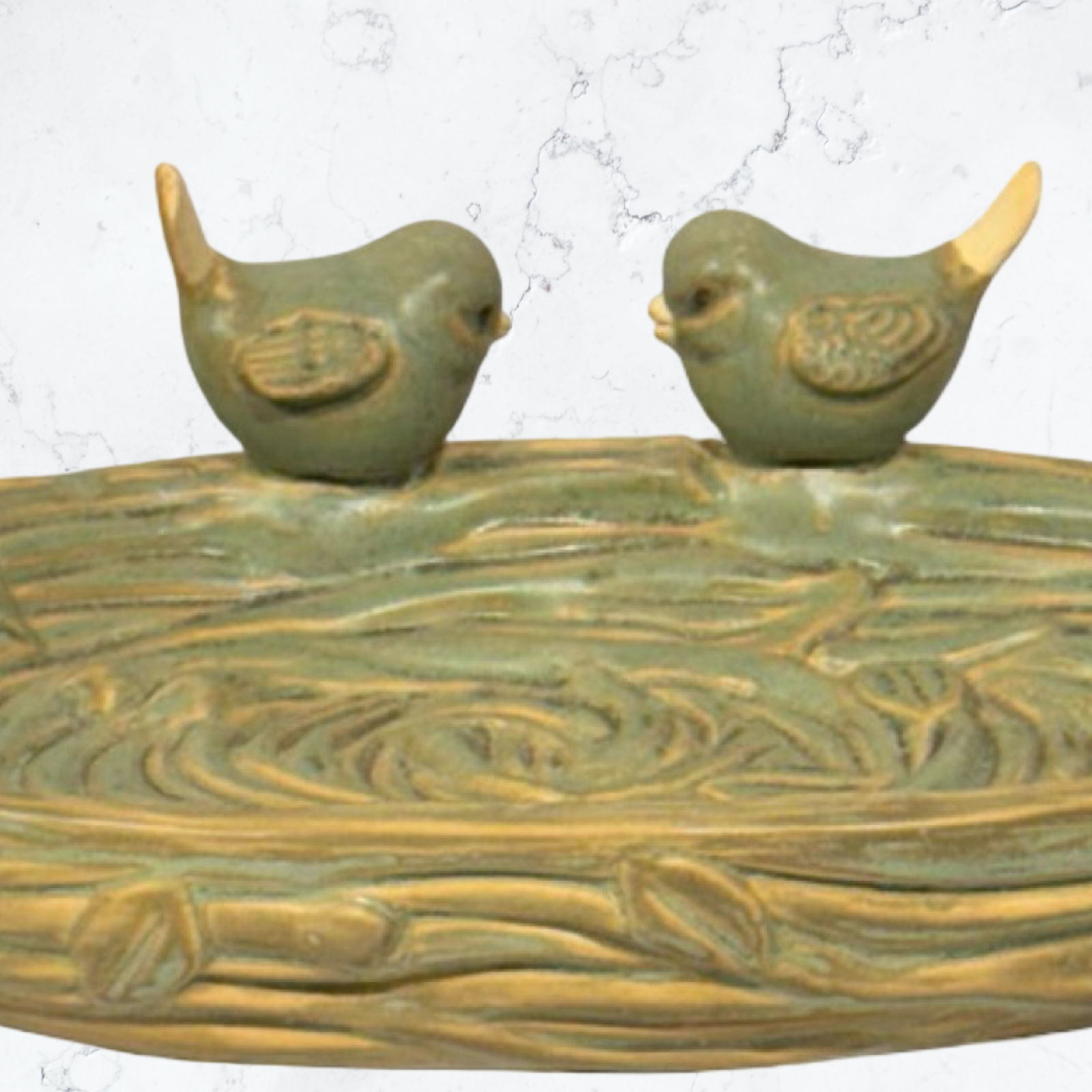 Bird Bath Oval with 2 Birds