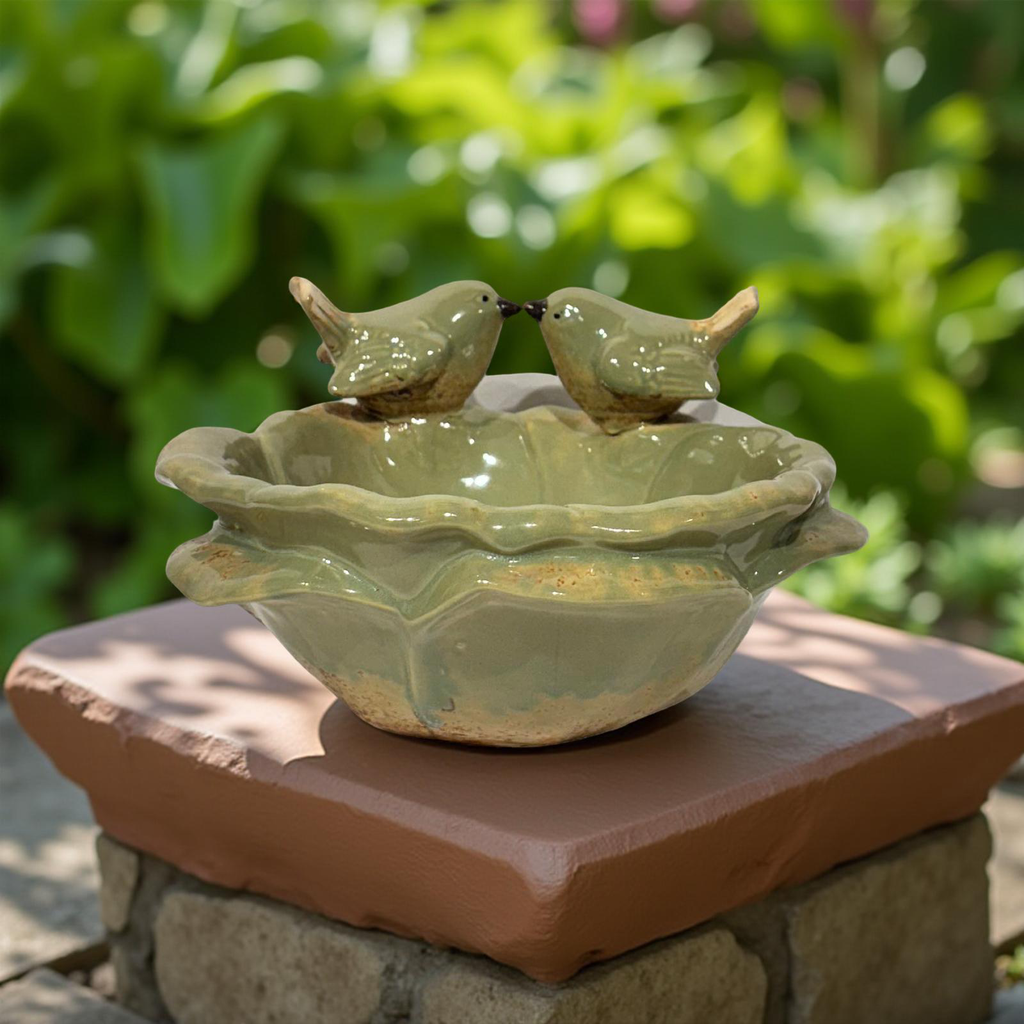 Bird Bath Flower with 2 Birds