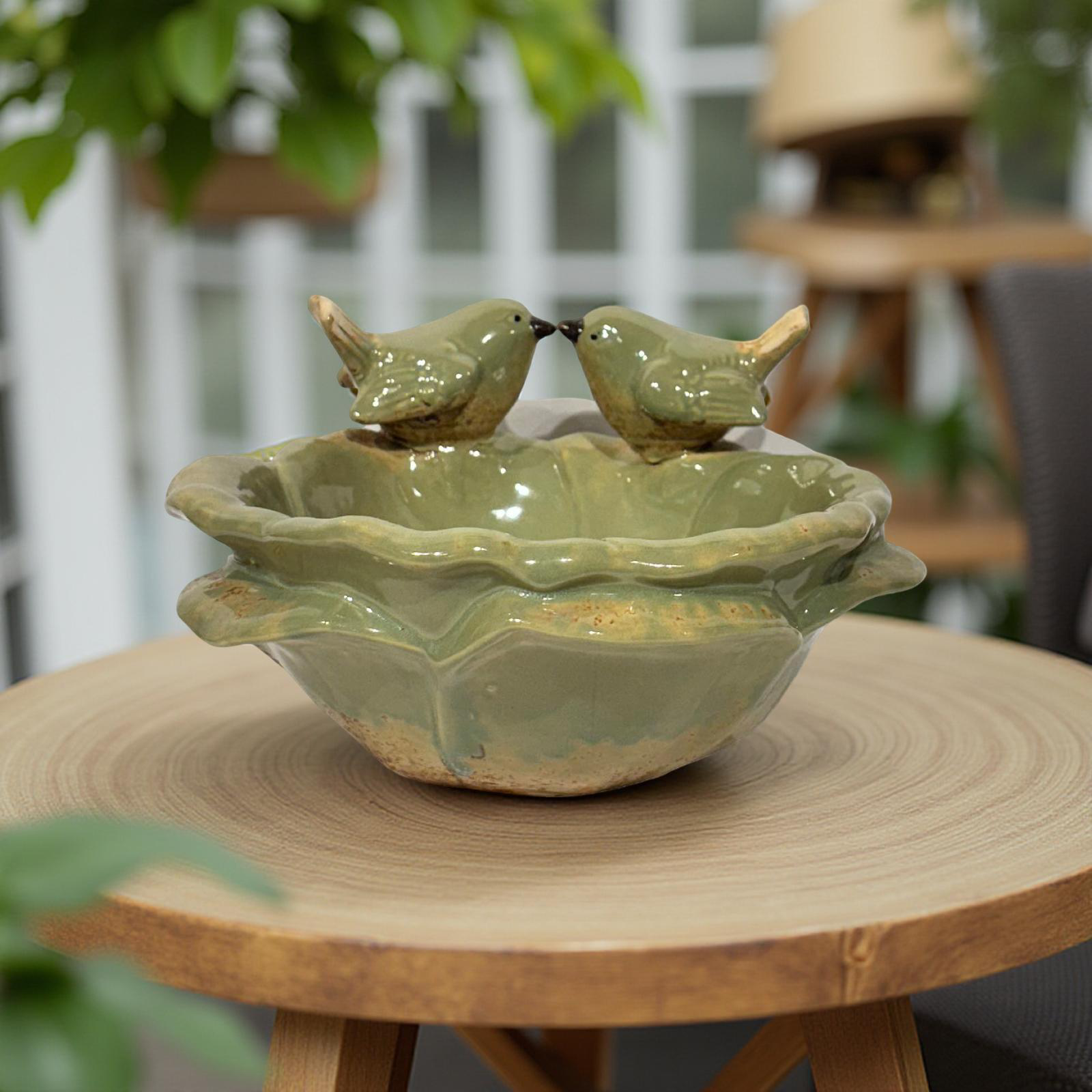 Bird Bath Flower with 2 Birds