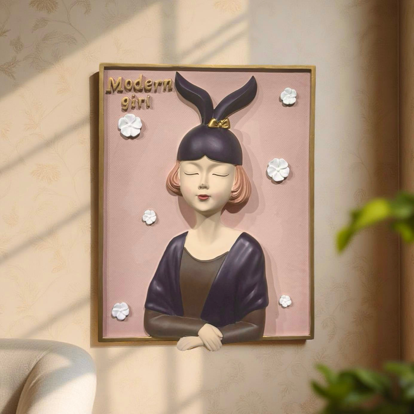 Wall Decor of Pink Girl in Blue Bow