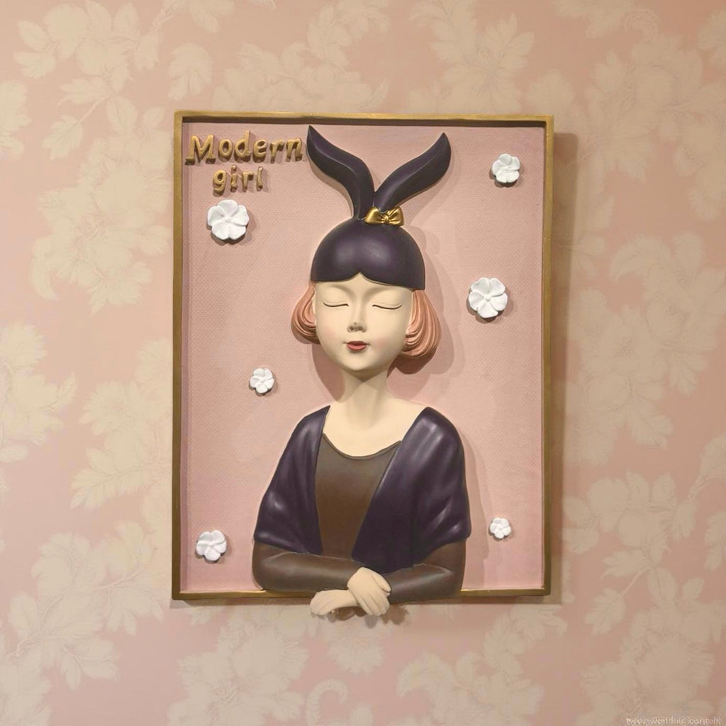 Wall Decor of Pink Girl in Blue Bow