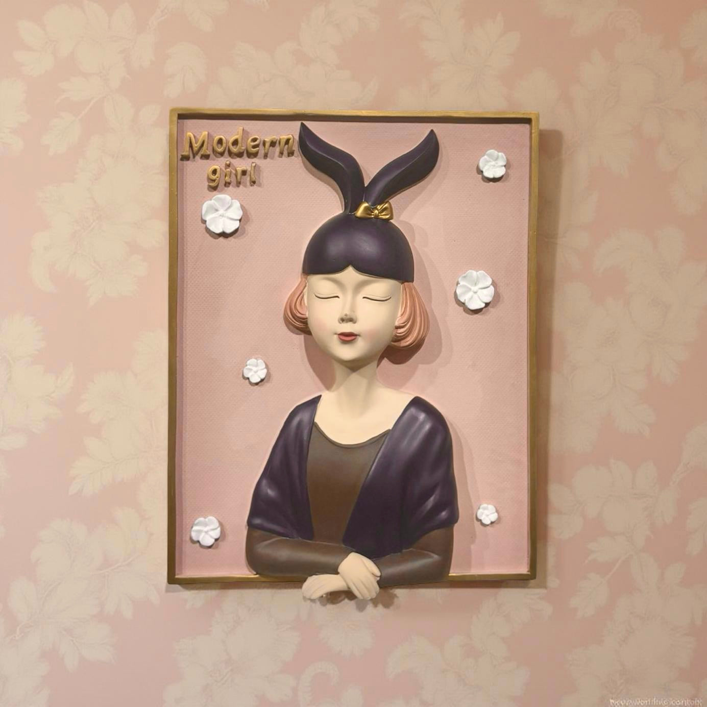 Wall Decor of Pink Girl in Blue Bow