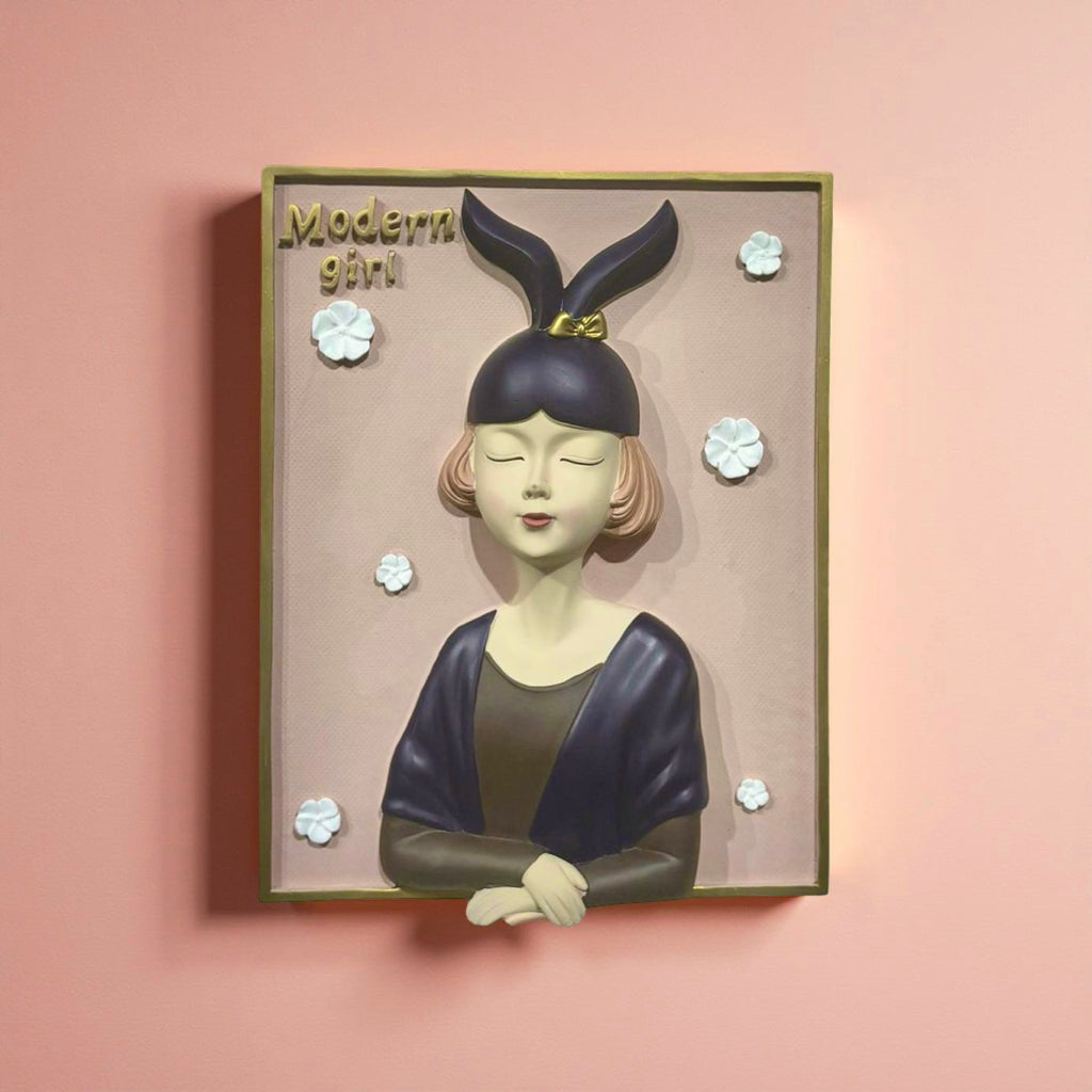 Wall Decor of Pink Girl in Blue Bow