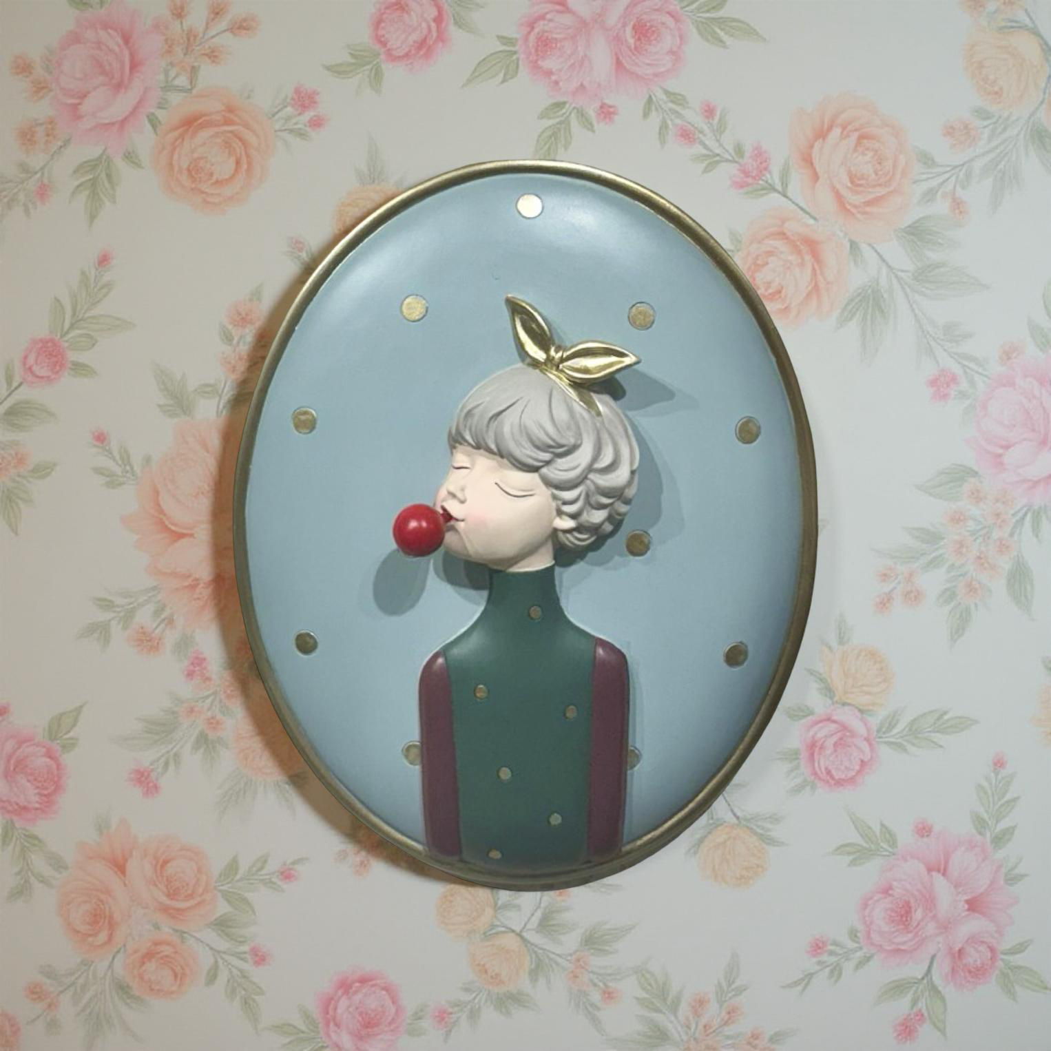 Wall Decor of Bubble Gum Girl in Silver Bow