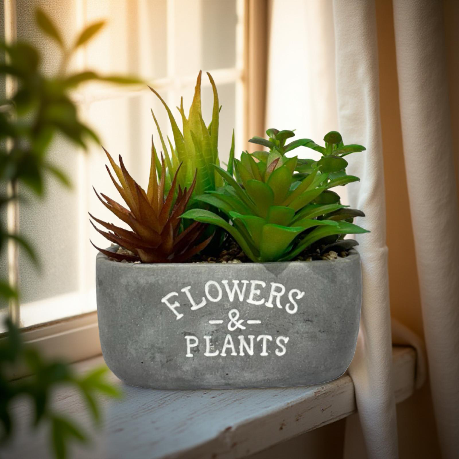 Planter - Grey Flower Succulent (A)
