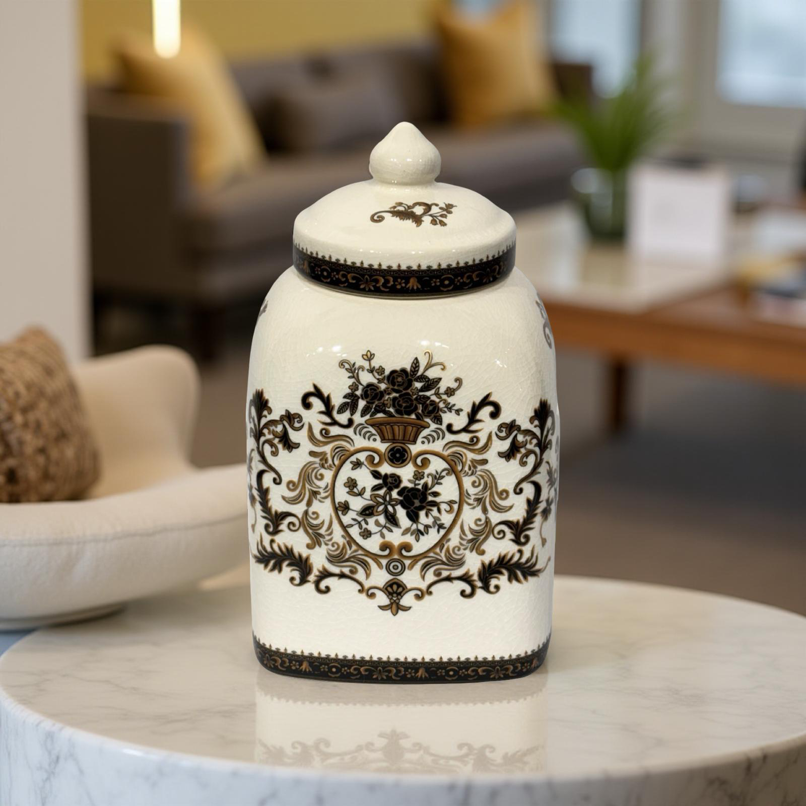 Georgia Ivory & Brown Vase Lid Jar Small
