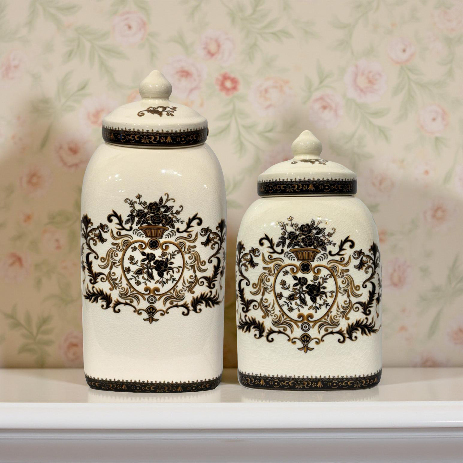 Georgia Ivory & Brown Vase Lid Jar Large