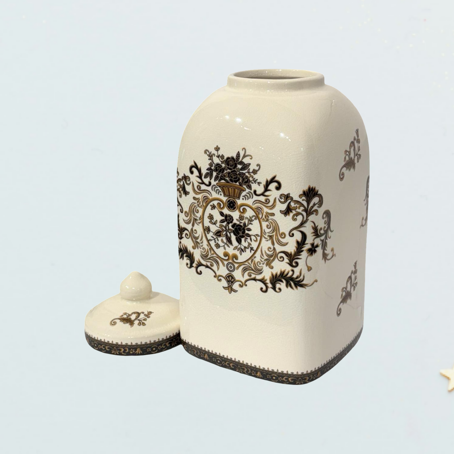 Georgia Ivory & Brown Vase Lid Jar Large