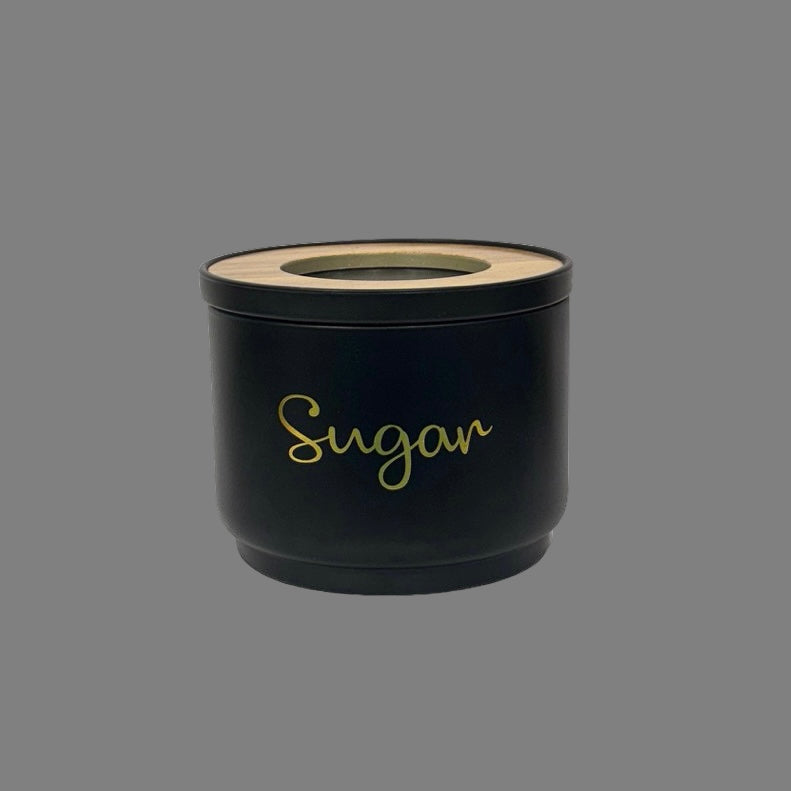 Tea Coffee Sugar Black with Wood Lid