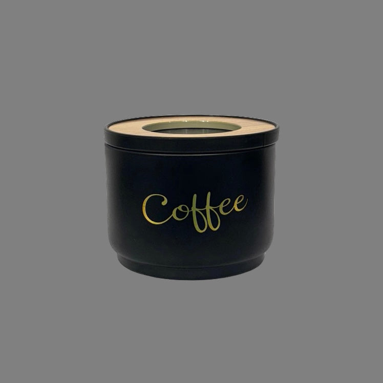 Tea Coffee Sugar Black with Wood Lid