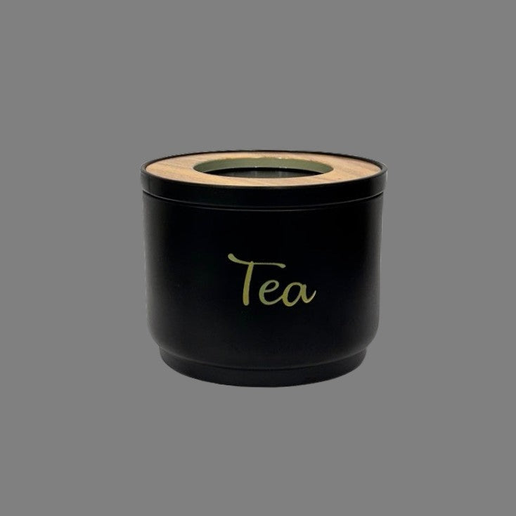 Tea Coffee Sugar Black with Wood Lid