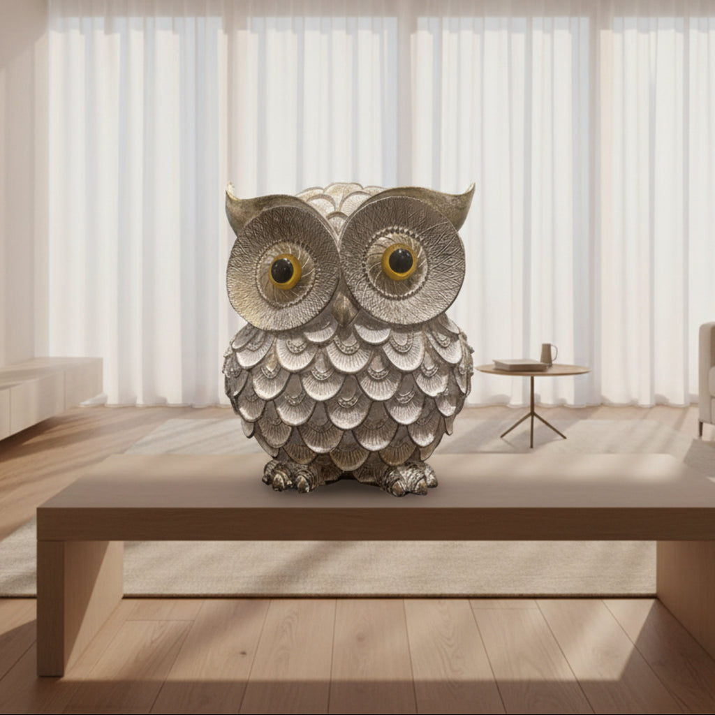 Decor - Silver Winged Standing Owl