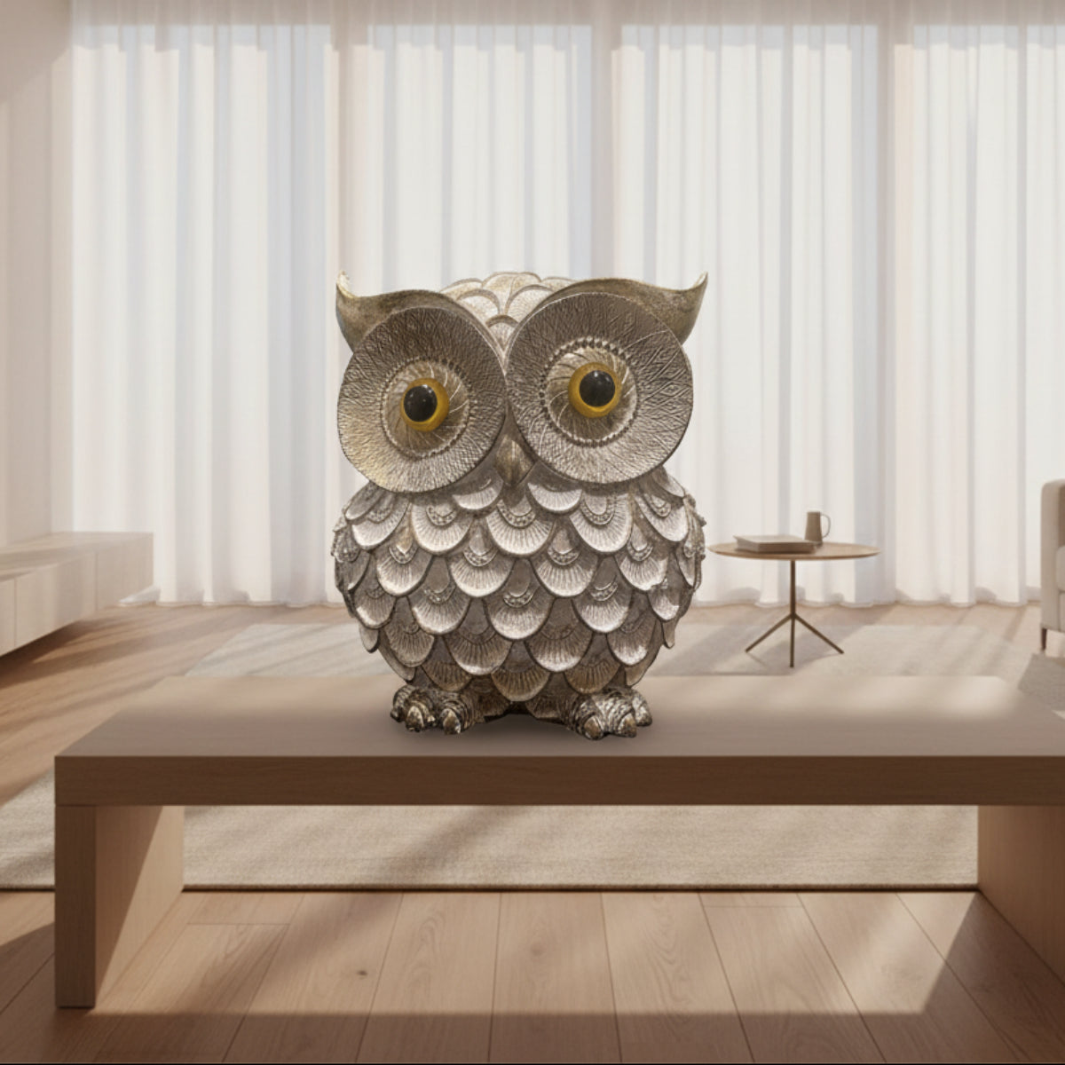 Decor - Silver Winged Standing Owl