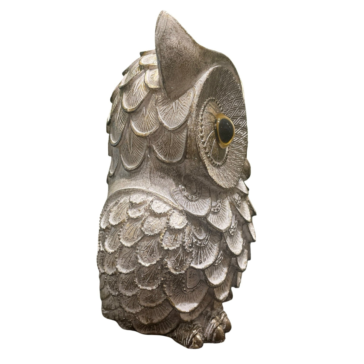 Decor - Silver Winged Standing Owl