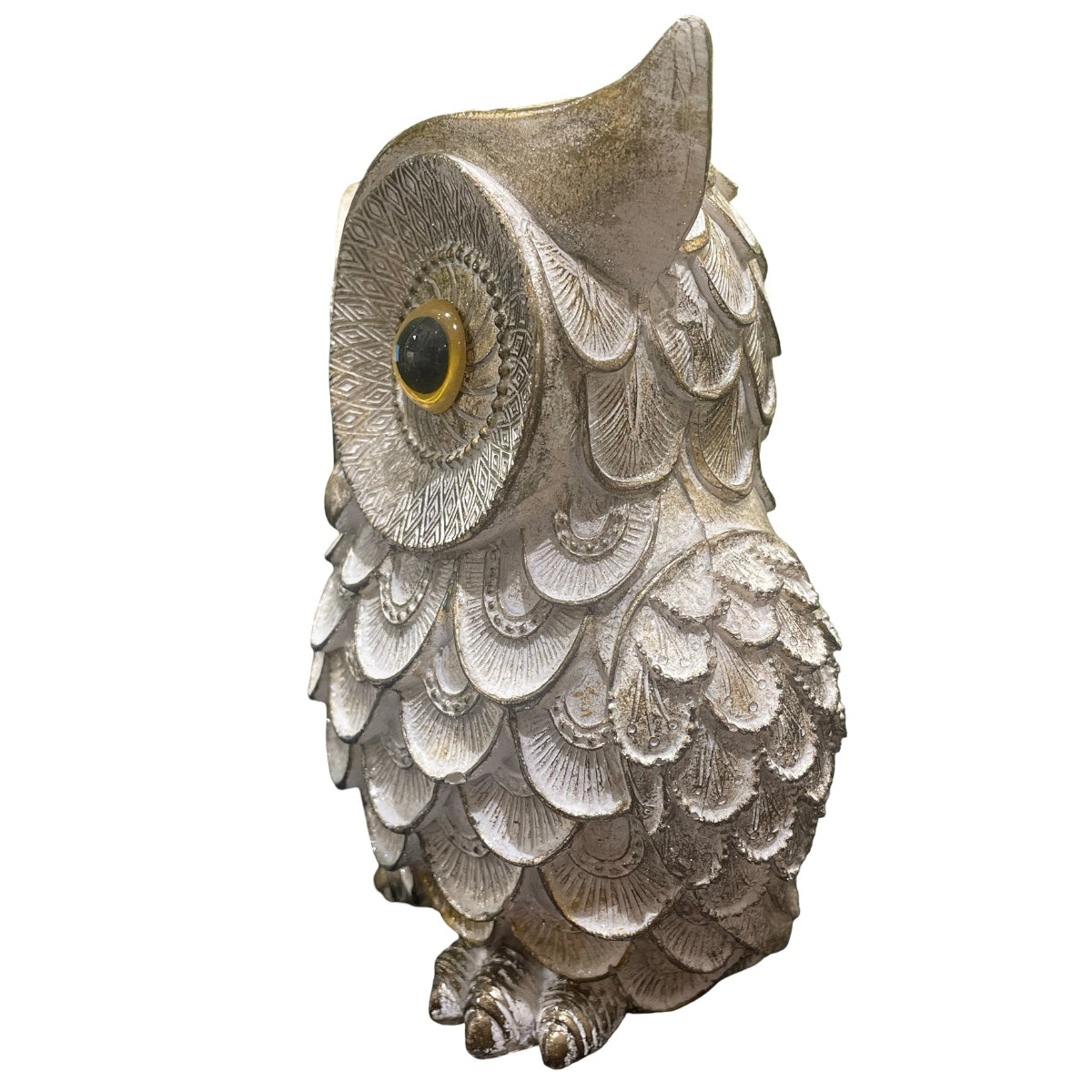 Decor - Silver Winged Standing Owl