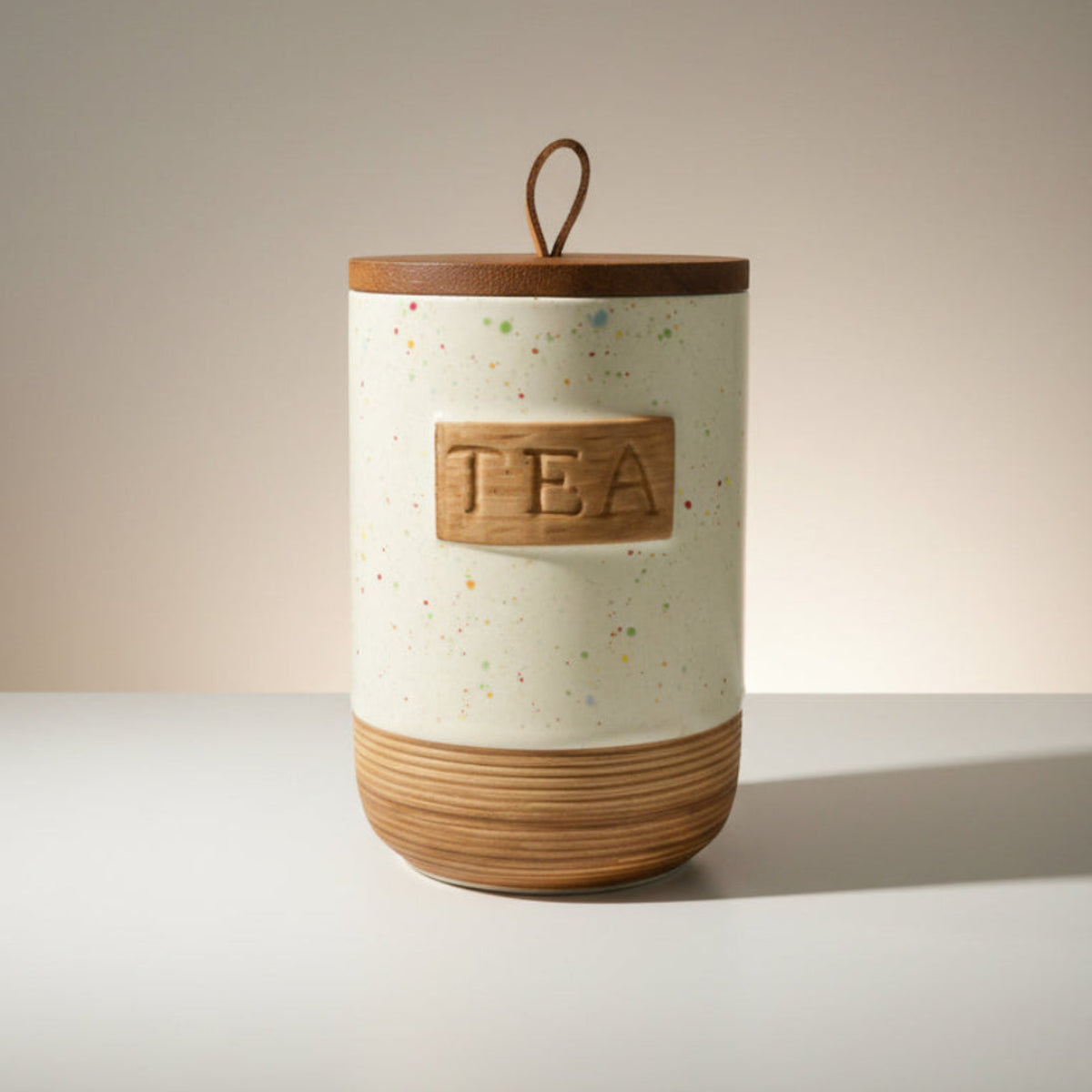 Tea Coffee Sugar Speckled White Jars with Tray