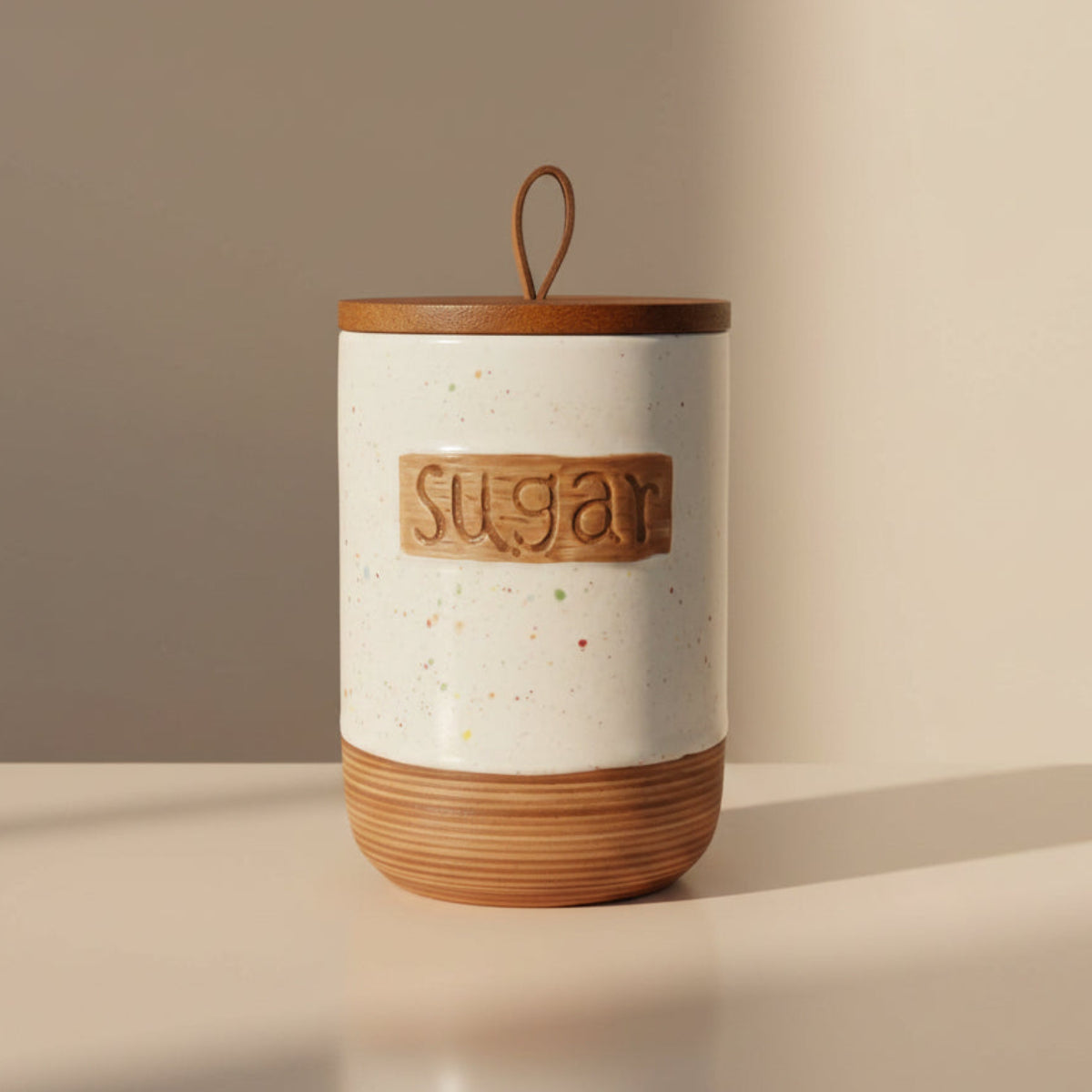 Tea Coffee Sugar Speckled White Jars with Tray