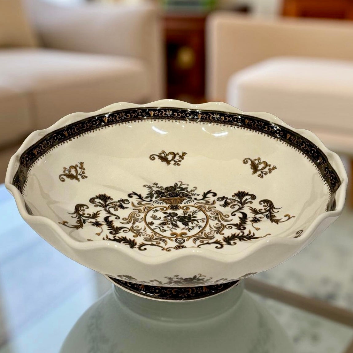 Georgia Ivory & Brown Round Bowl