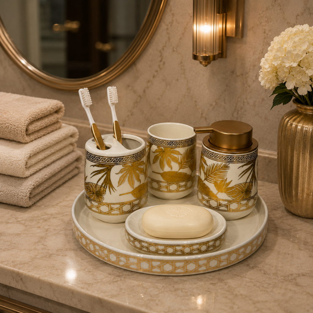 Bath Set Golden Palm Luxe White