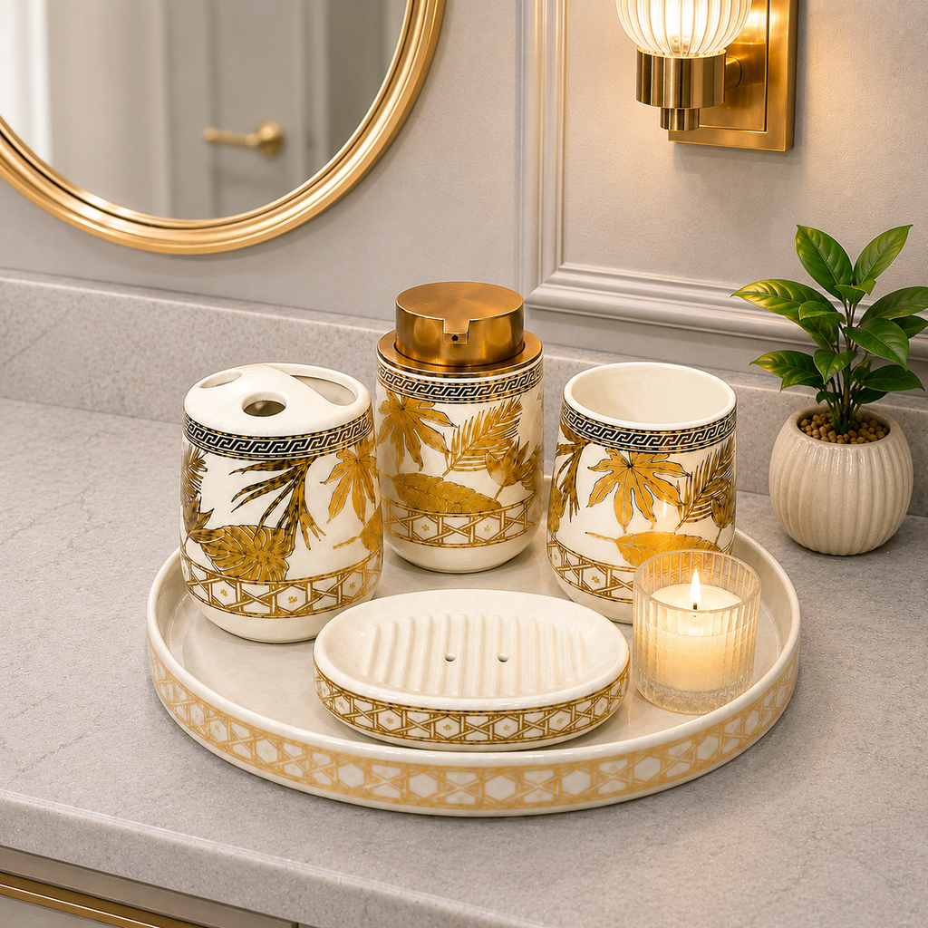 Bath Set Golden Palm Luxe White