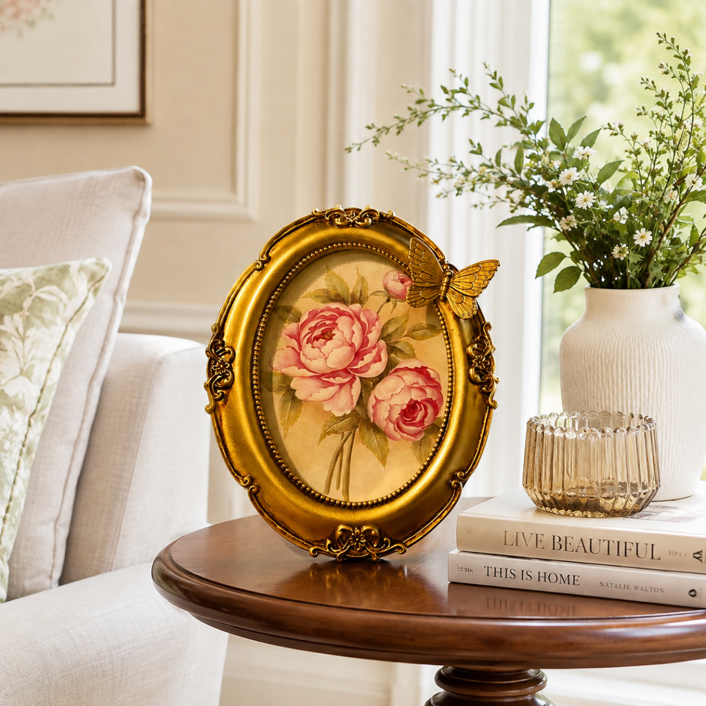 Vintage Gold Oval Butterfly Photo Frame