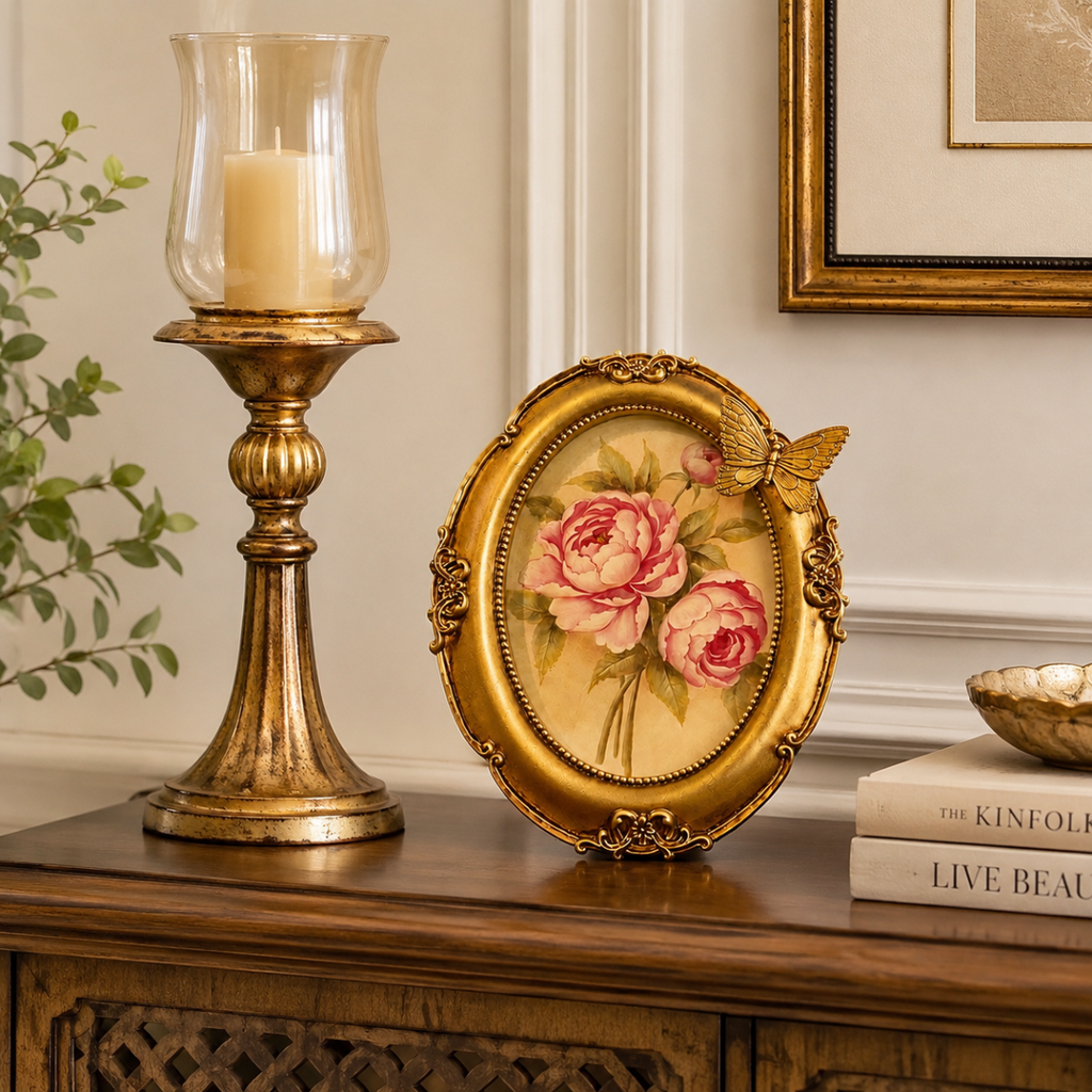 Vintage Gold Oval Butterfly Photo Frame