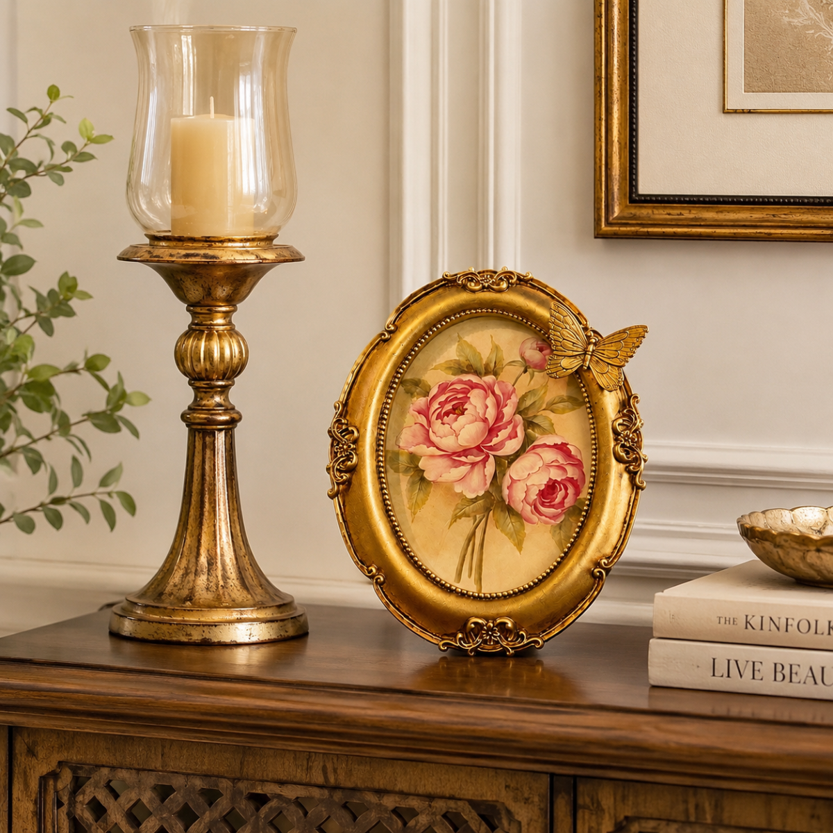Vintage Gold Oval Butterfly Photo Frame