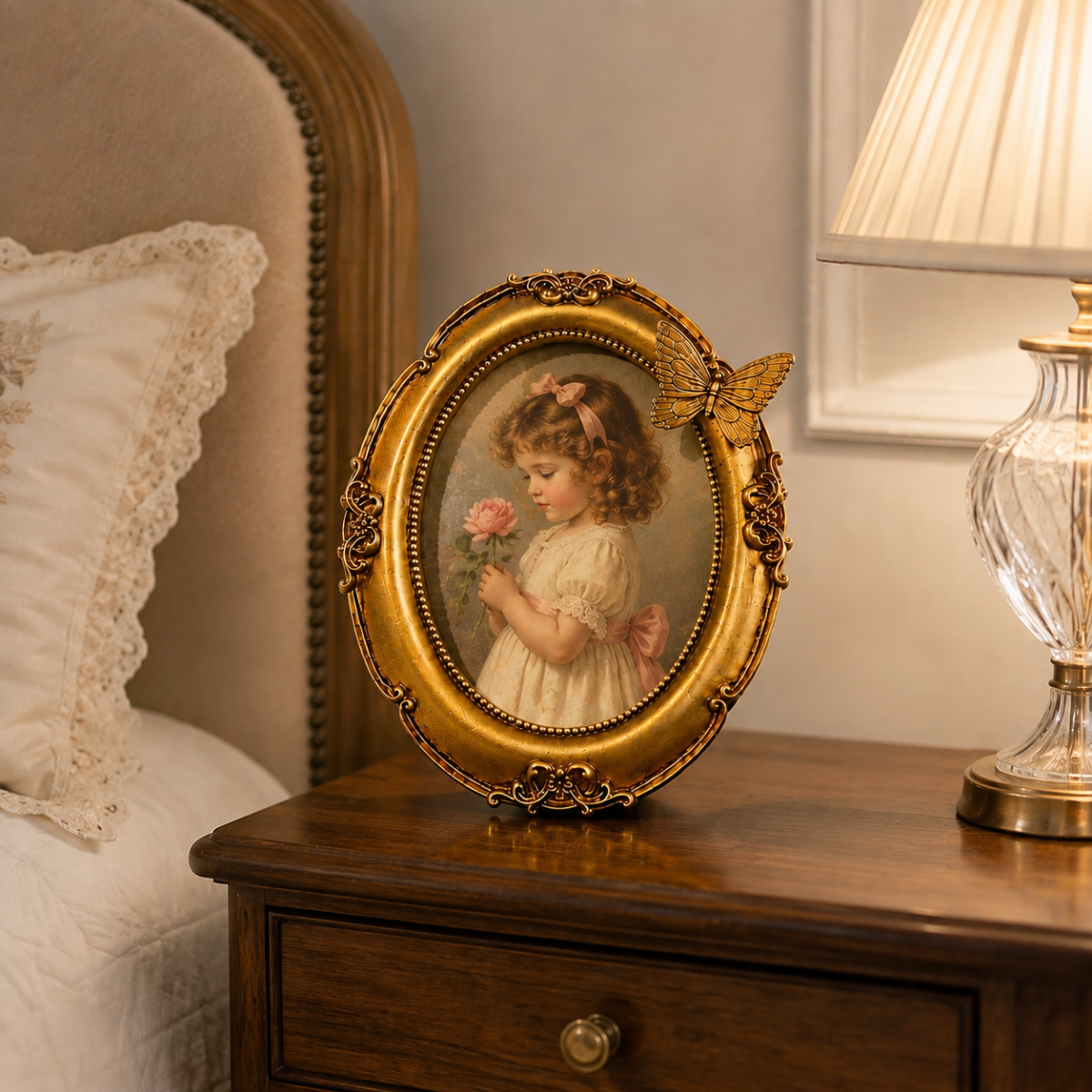 Vintage Gold Oval Butterfly Photo Frame