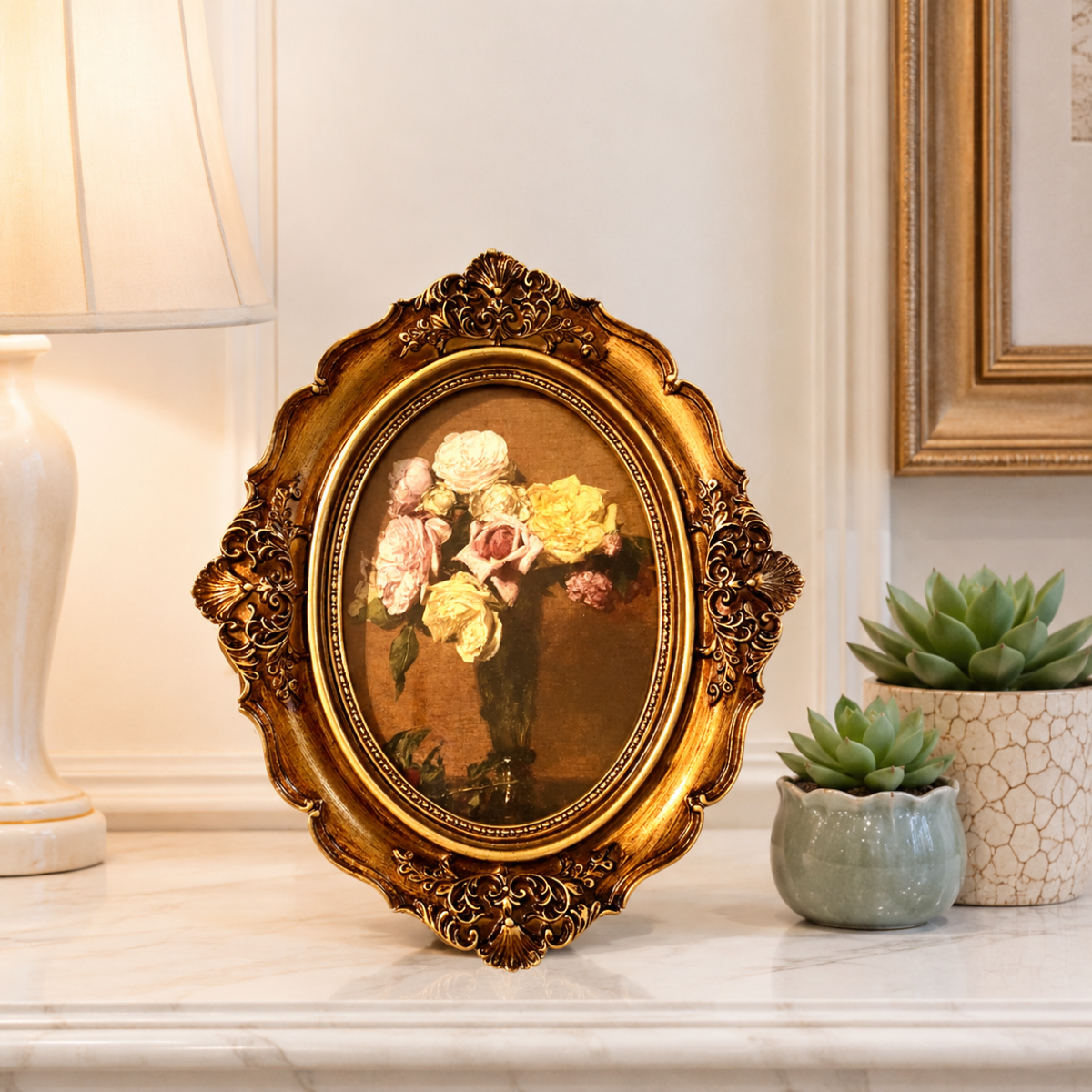Ornate Gold Vintage Oval Photo Frame