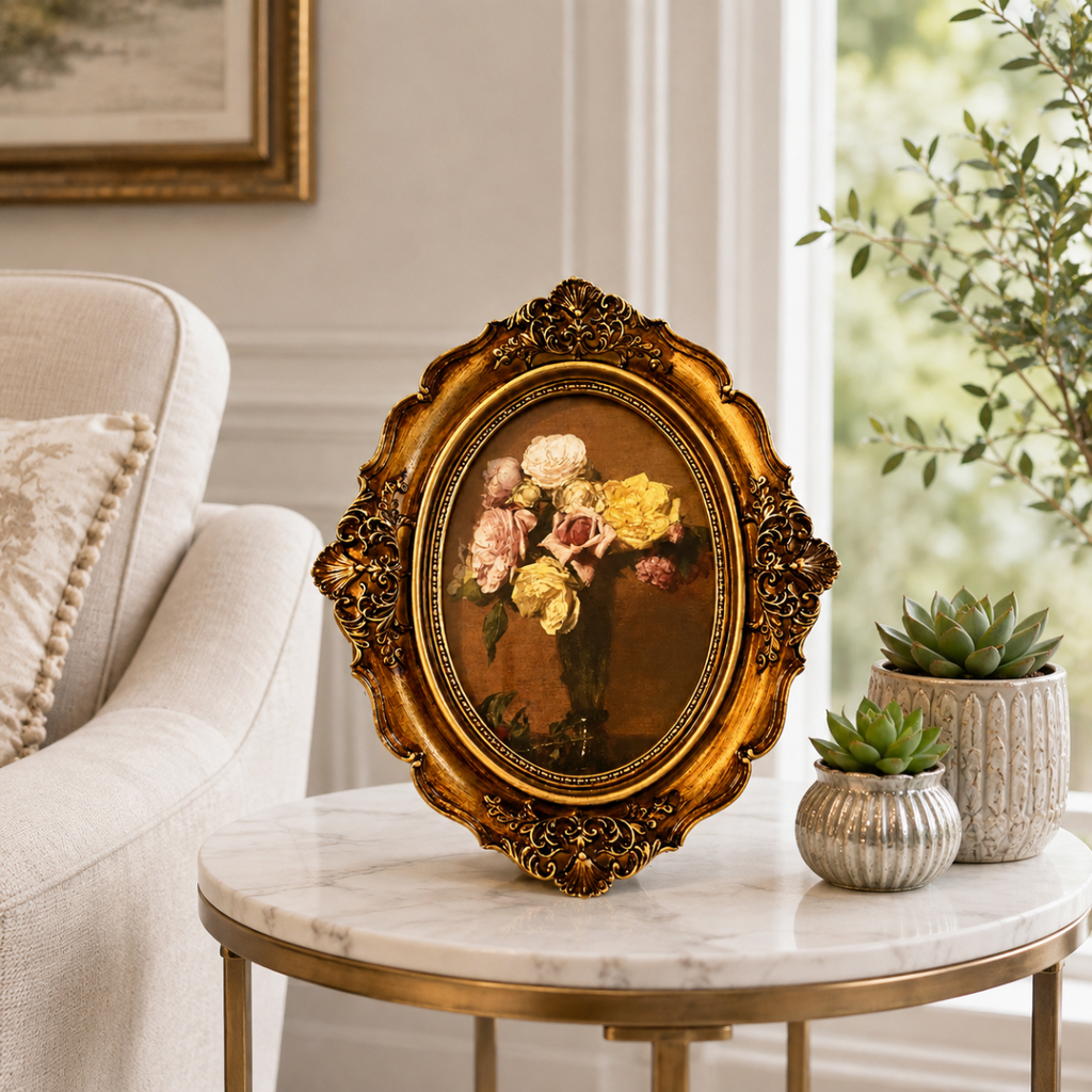 Ornate Gold Vintage Oval Photo Frame