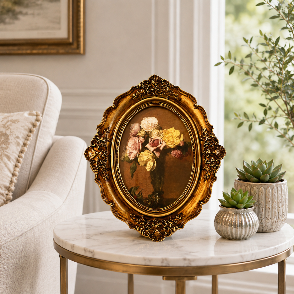 Ornate Gold Vintage Oval Photo Frame