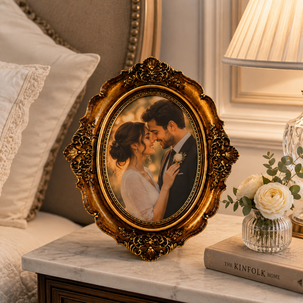 Ornate Gold Vintage Oval Photo Frame