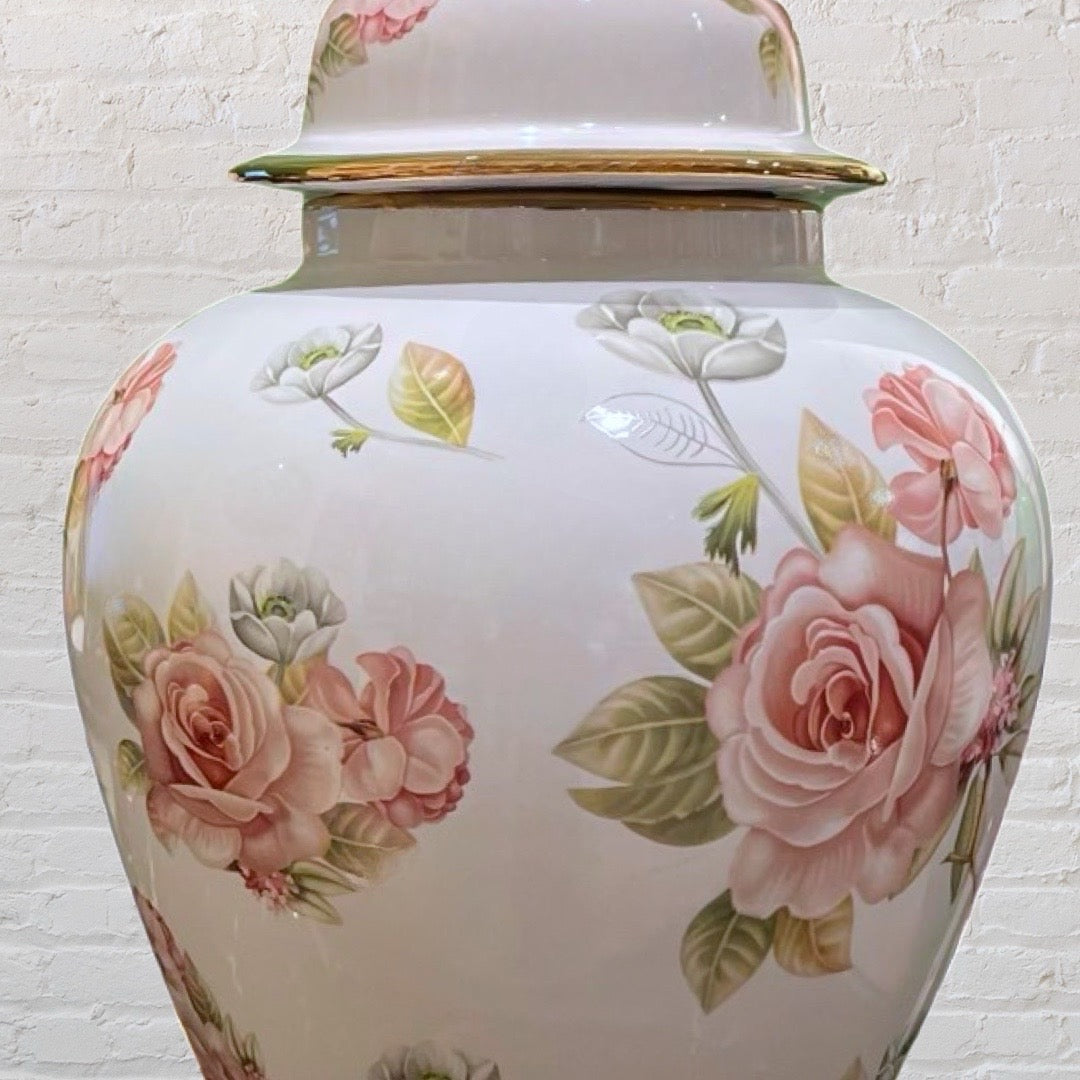 Temple Jar White with Pink Roses Small