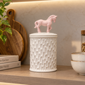 Storage Jar - White with Pink Horse Lid