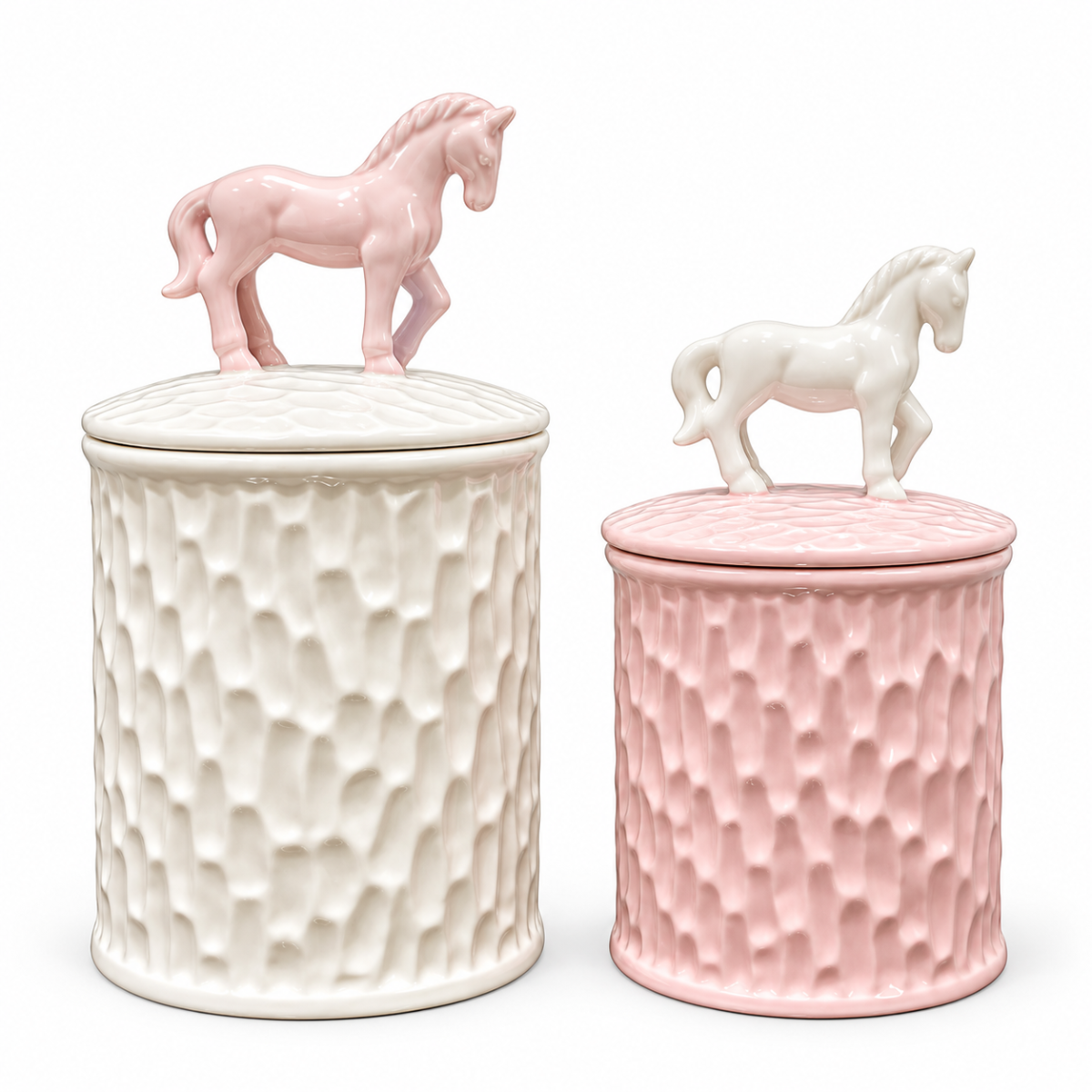Storage Jar - Pink with White Horse Lid