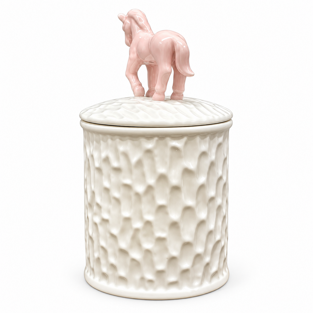 Storage Jar - White with Pink Horse Lid