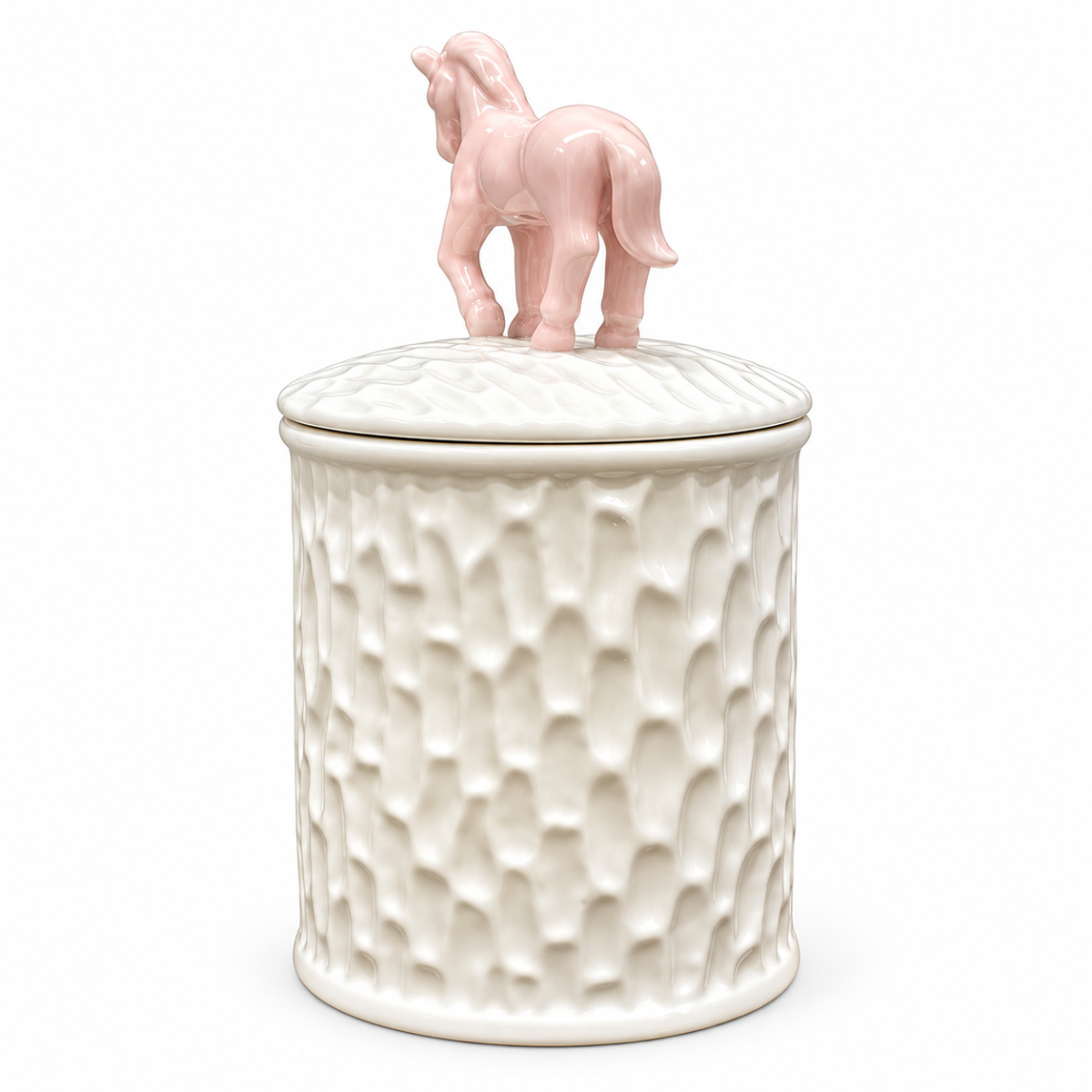 Storage Jar - White with Pink Horse Lid