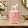 Storage Jar - Pink with White Horse Lid