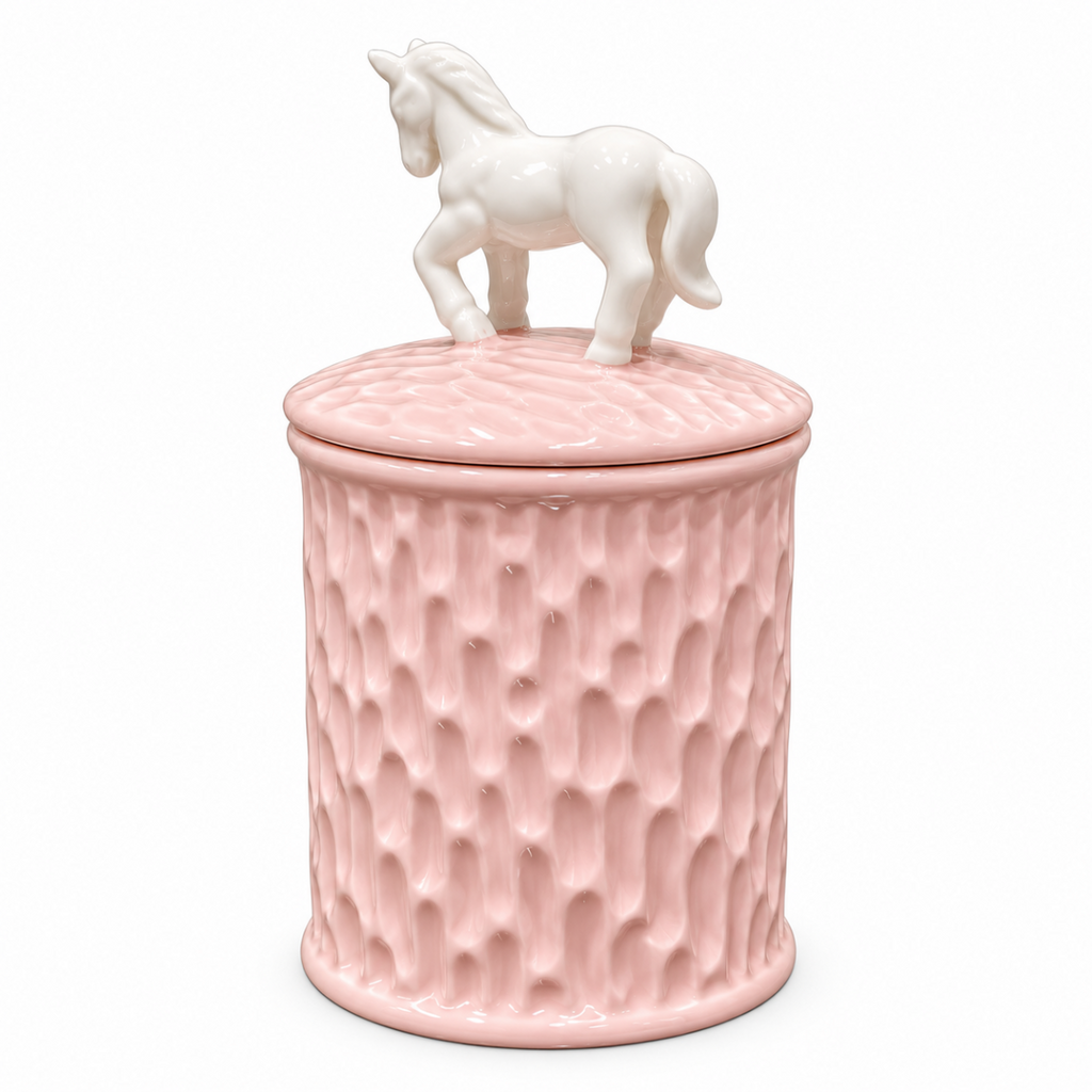 Storage Jar - Pink with White Horse Lid