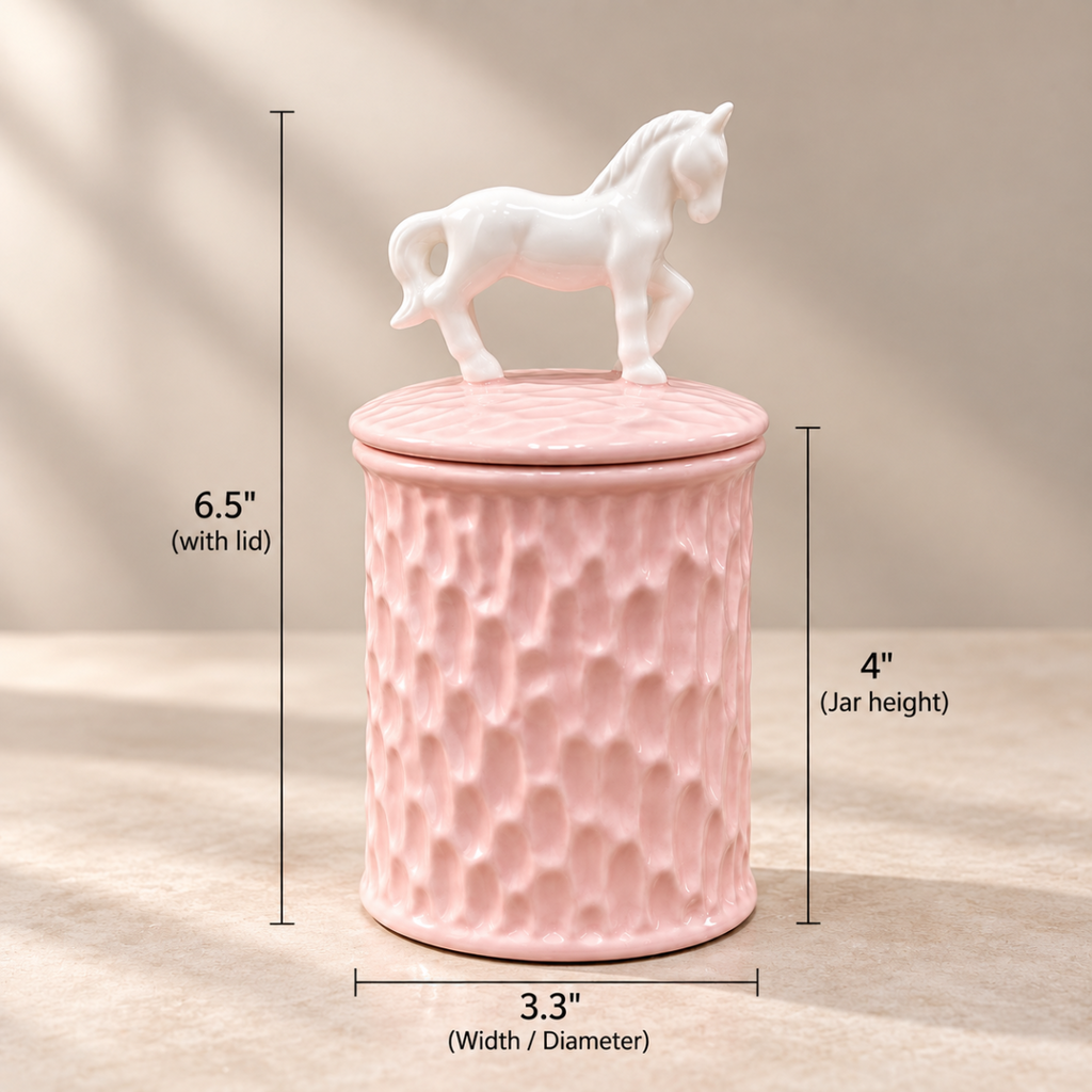 Storage Jar - Pink with White Horse Lid