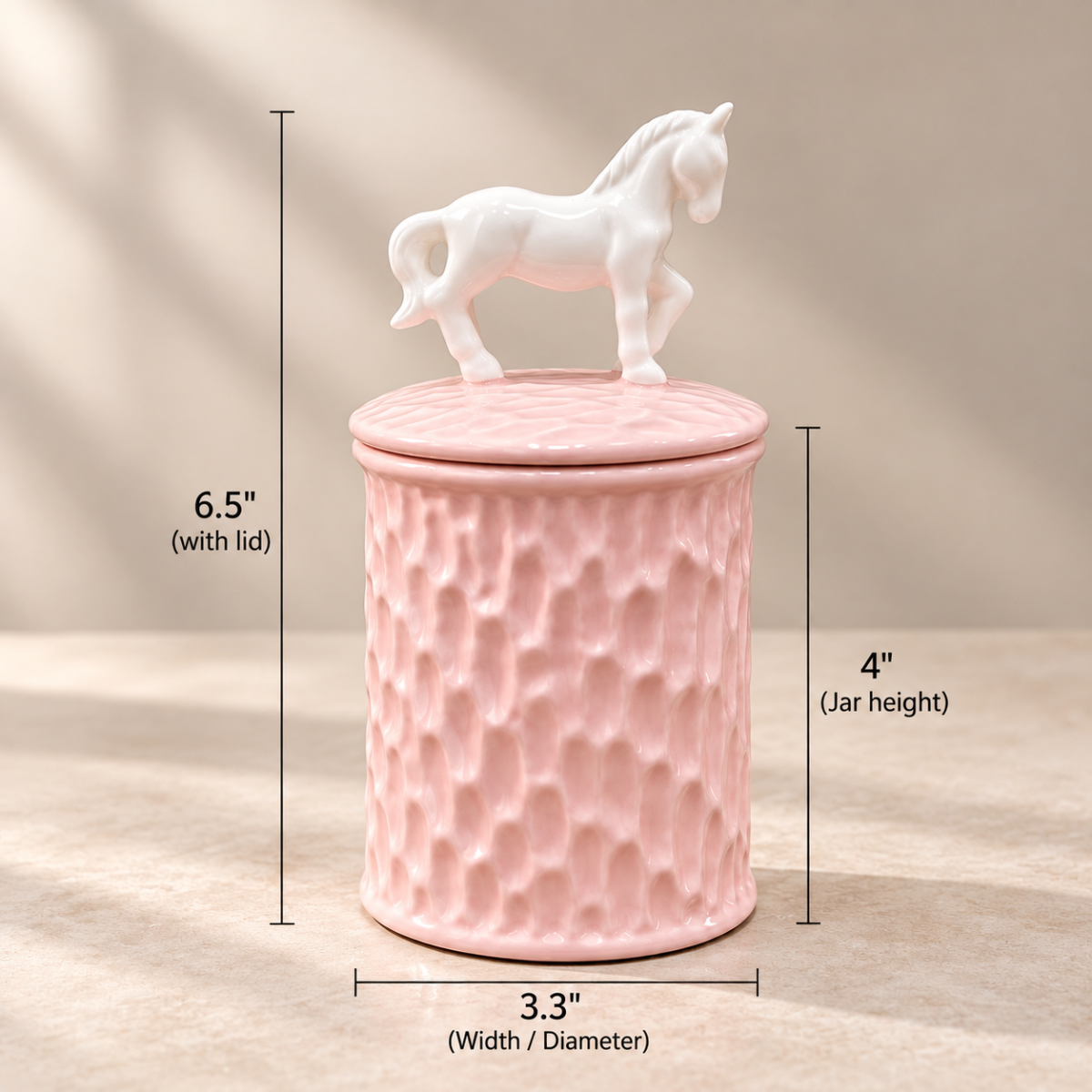 Storage Jar - Pink with White Horse Lid