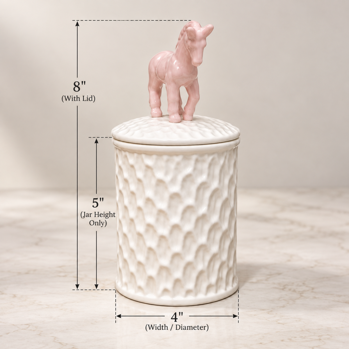 Storage Jar - White with Pink Horse Lid