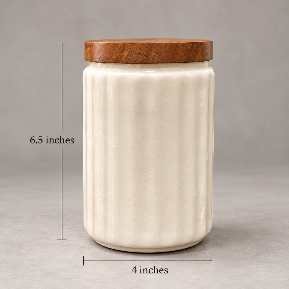 Storage Jar - Ribbed Cream with Wood Lid